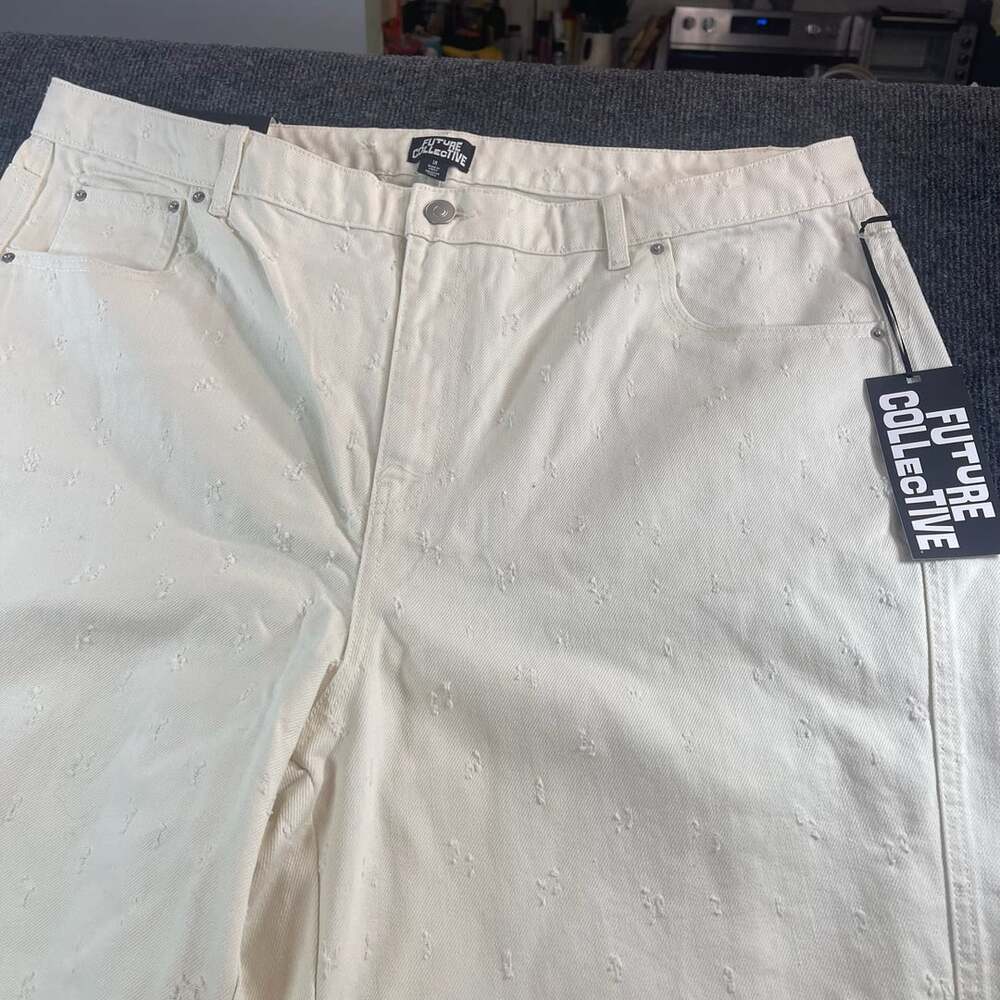 Future Collective Wide Leg Jeans Size 18 Beige Textured